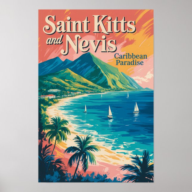 Saint Kitts och Nevis Landskapsillustration Retro Poster (Framsidan)