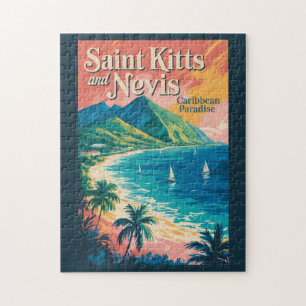 Saint Kitts och Nevis Landskapsillustration Retro Pussel