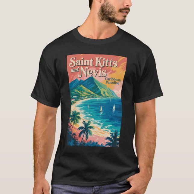 Saint Kitts och Nevis Landskapsillustration Retro T Shirt (Framsida)