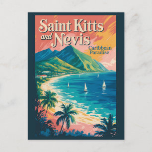 Saint Kitts och Nevis Landskapsillustration Retro Vykort