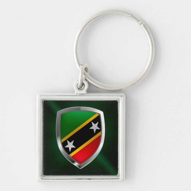 Saint Kitts och Nevis Metallic Emblem Fyrkantig Silverfärgad Nyckelring (Framsidan)