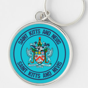 Saint Kitts och Nevis Round Emblem Rund Silverfärgad Nyckelring