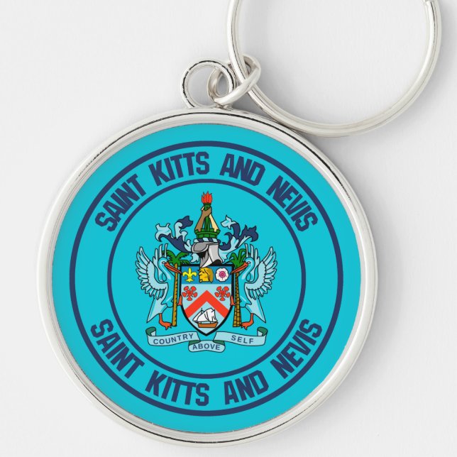 Saint Kitts och Nevis Round Emblem Rund Silverfärgad Nyckelring (Framsidan)