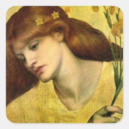 Saint Lily [Sancta Lilias] (av Gabriel Rossetti) Fyrkantigt Klistermärke