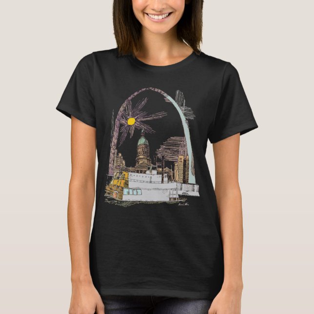 Saint Louis Arch Sketch Vit Reseskiss T Shirt (Framsida)