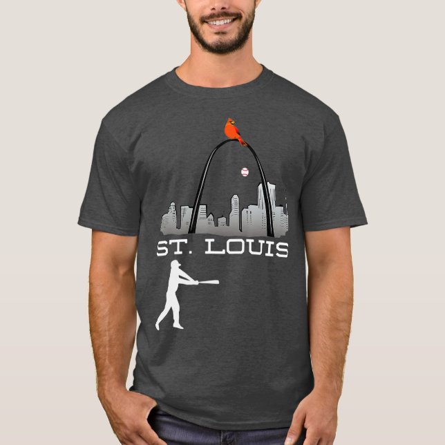 Saint Louis Red Cardinal Tshirt Skyline Baseball T Shirt (Framsida)