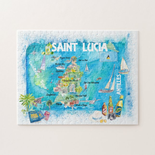 Saint Lucia Antilles Travel Karta Pussel (Horisontell)