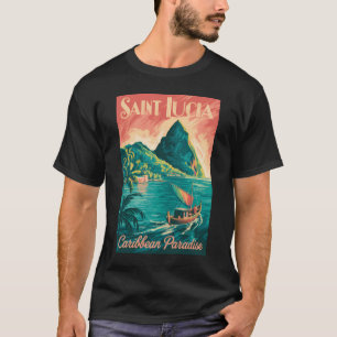 Saint Lucia båtillustration Resa Konst Vintage T Shirt