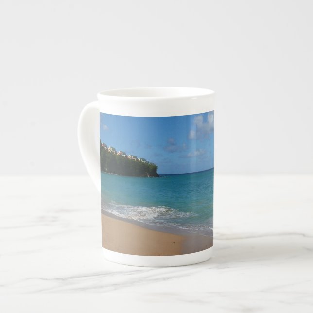Saint Lucia Beach Tropical Vacation liggande Benporslin Mugg (Framsida vänster)