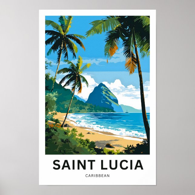Saint Lucia Caribbean Travel Skriv ut Poster (Framsidan)