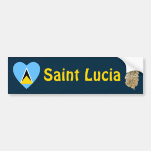 Saint Lucia Flagga Hjärta + Karta Bildäckslimma Bildekal