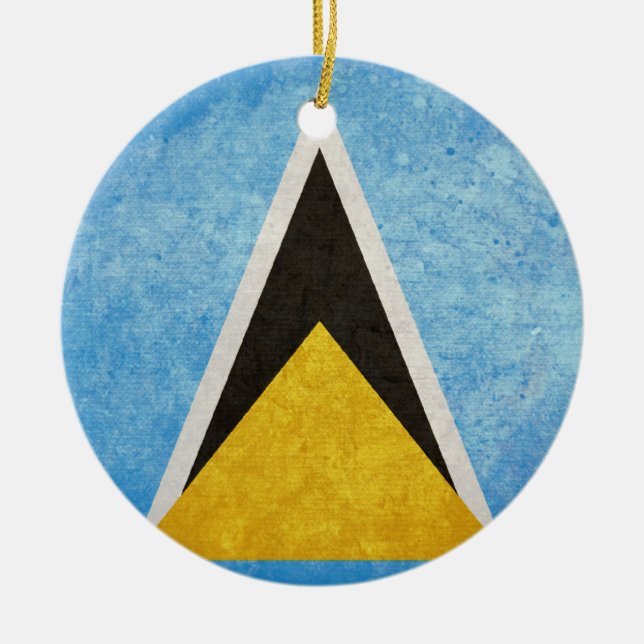 Saint Lucia Flagga Julgransprydnad Keramik (Framsidan)