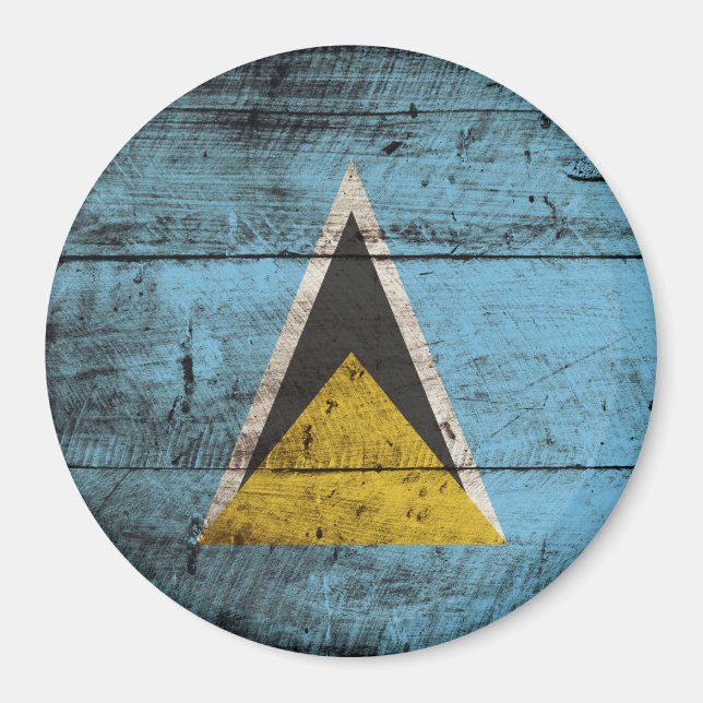 Saint Lucia Flagga på Old Wood Grain Magnet (Framsidan)