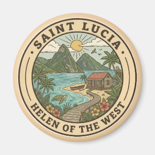 Saint Lucia Illustration Resa Konst Märke Magnet