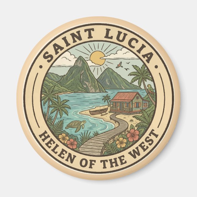 Saint Lucia Illustration Resa Konst Märke Magnet (Framsidan)