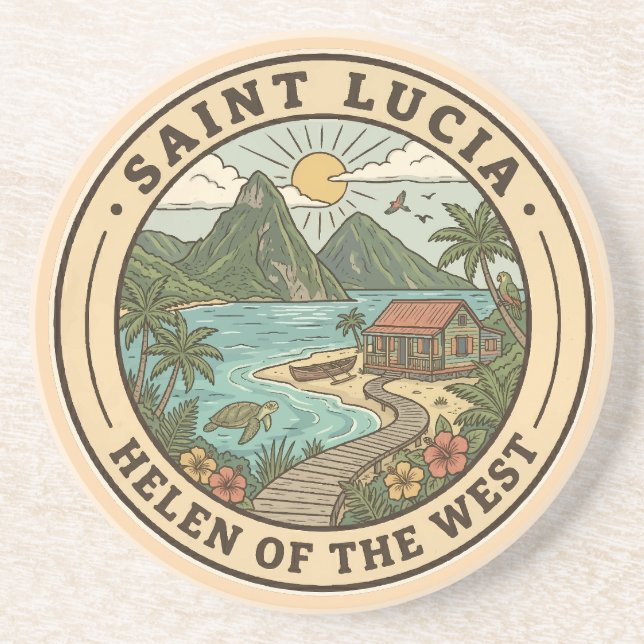 Saint Lucia Illustration Resa Konst Märke Underlägg (Framsidan)