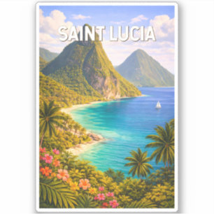 Saint Lucia Illustration Resa Konst Vintage Klistermärken