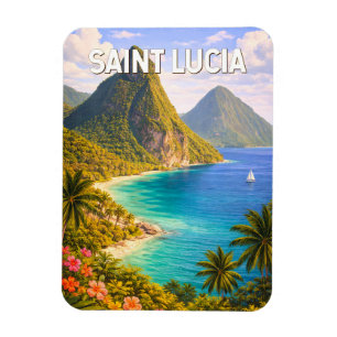 Saint Lucia Illustration Resa Konst Vintage Magnet