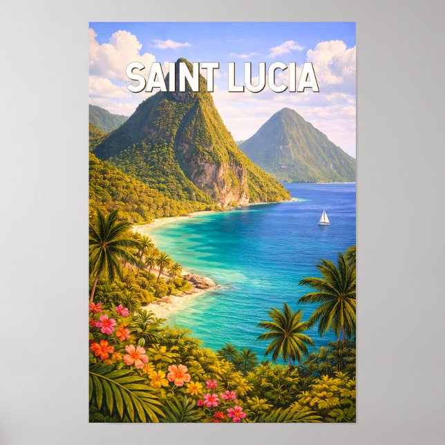Saint Lucia Illustration Resa Konst Vintage Poster (Framsidan)