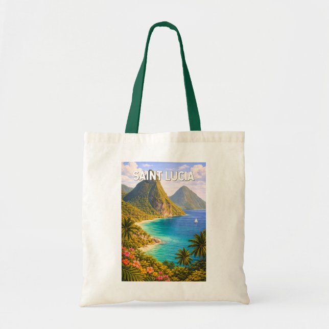 Saint Lucia Illustration Resa Konst Vintage Tygkasse (Framsidan)