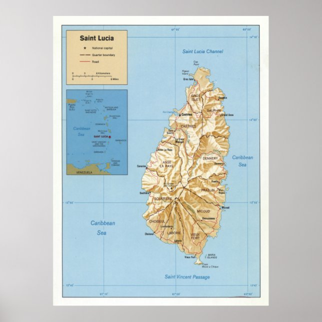 Saint Lucia Island Karta (1991) Poster (Framsidan)