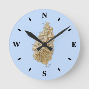 Saint Lucia Karta Clock Rund Klocka