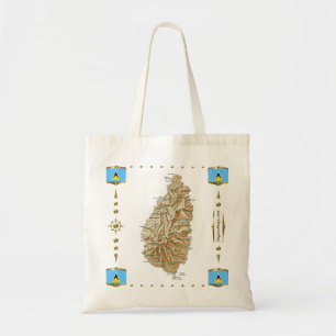 Saint Lucia Karta + Flaggor Bag Tygkasse