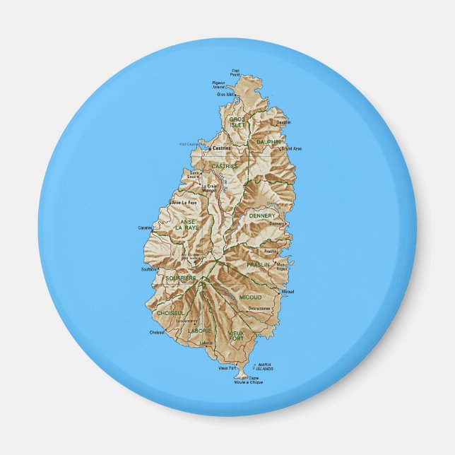 Saint Lucia Karta Magnet (Framsidan)