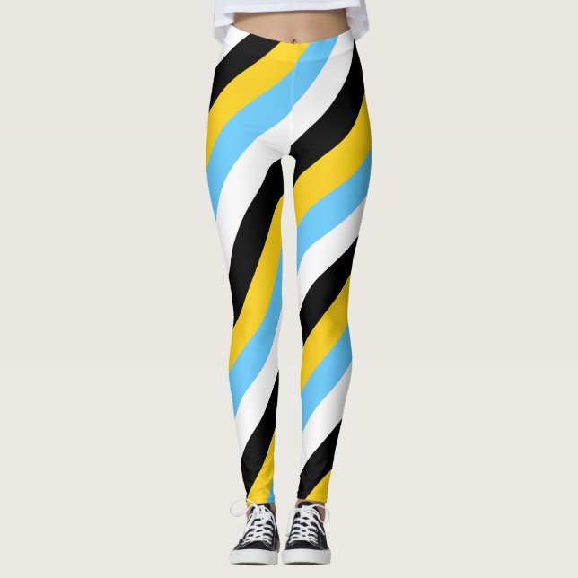 Saint Lucia National Flagga Färg Diagonal Stripe Leggings (Framsida)