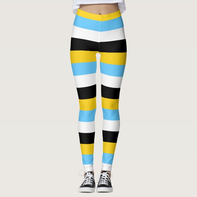 Saint Lucia National Flagga Färg Vågrät Rand Leggings (Framsida)