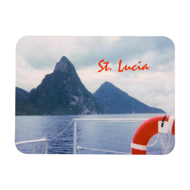 Saint Lucia Pitons från Sea Premium Magnet (Horisontell)