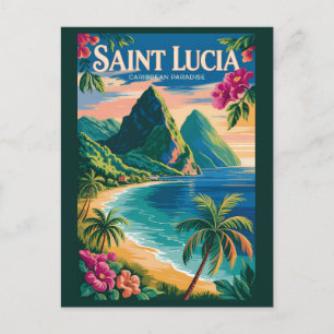 Saint Lucia Pitons Illustration Resa Konst Vintage Vykort