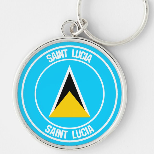 Saint Lucia Round Emblem Rund Silverfärgad Nyckelring (Framsidan)