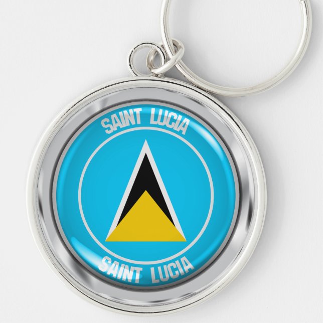 Saint Lucia Round Emblem Rund Silverfärgad Nyckelring (Framsidan)