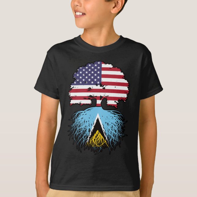 Saint Lucia Saint Lucian American USA Träd Roots T Shirt (Framsida)