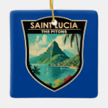 Saint Lucia The Pitons Travel Art Vintage Julgransprydnad Keramik<br><div class="desc">Saint Lucia The Pitons vektorkonst design. Pitonerna är två vulkaniska bergsmappar,  vulkaniska kryddor,  belägna i Saint Lucia.</div>