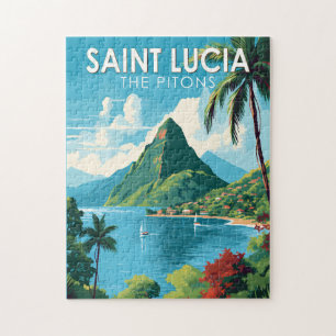 Saint Lucia The Pitons Travel Art Vintage Pussel