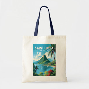 Saint Lucia The Pitons Travel Art Vintage Tygkasse