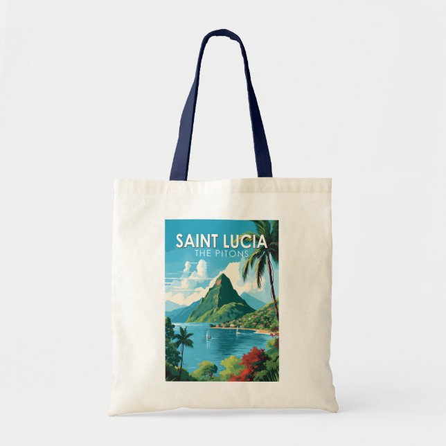 Saint Lucia The Pitons Travel Art Vintage Tygkasse (Framsidan)