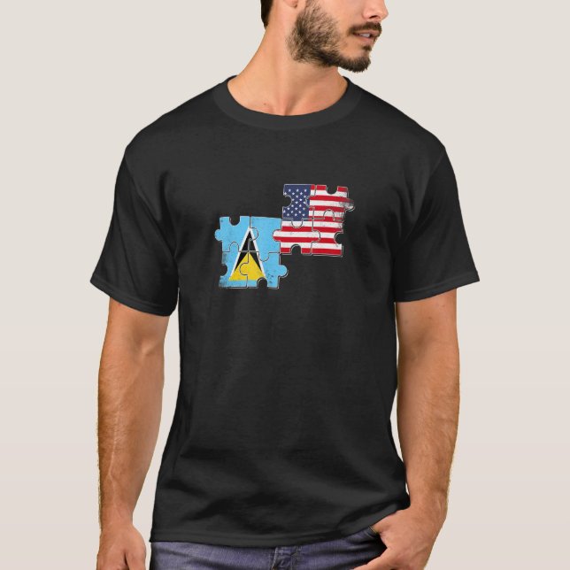 Saint Lucia USA Saint Lucian American Flagga T Shirt (Framsida)