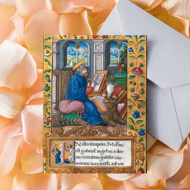 Saint Luke Evangelist Bible Medieval Manuscript Vykort (Saint Luke Evangelist Bible Medieval Manuscript Catholic Christian Postcard)