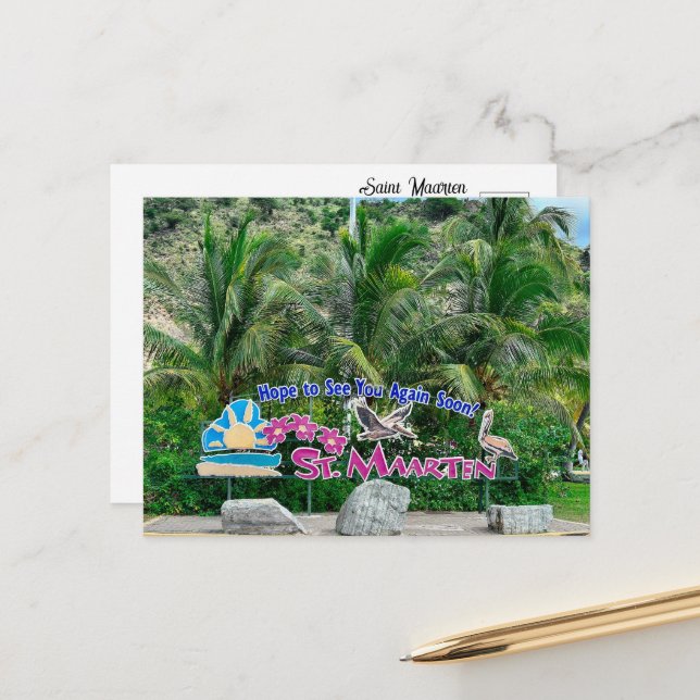 Saint Maarten Sign Vykort (Fram/Back In Situ)