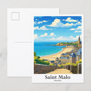Saint Malo Frankrike Art Vintage resor Illustratio Vykort