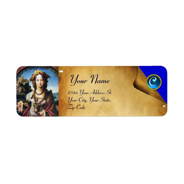 SAINT MARIA MAGDALENE Blue Gemstone Returadress Etikett (Framsidan)