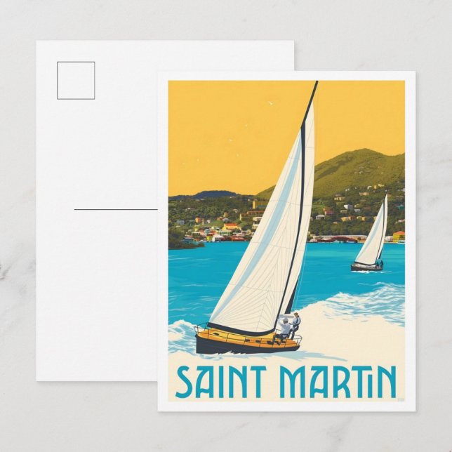 Saint Martin Caribbean Vintage Travel  Vykort (Fram/baksida)