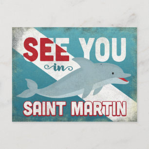 Saint Martin Dolphin - Retro Vintage resor Vykort