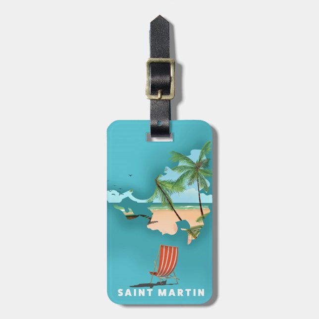Saint Martin Illustrated karta. Bagagebricka (Vertikal Framsida)