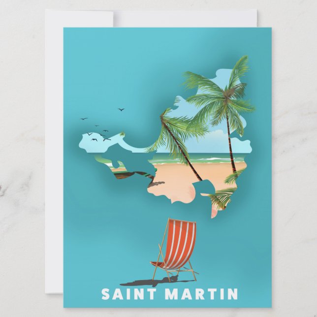 Saint Martin Illustrated karta. Inbjudningar (Framsida)