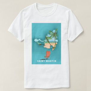 Saint Martin Illustrated karta. T Shirt