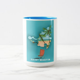 Saint Martin Illustrated karta. Två-Tonad Mugg